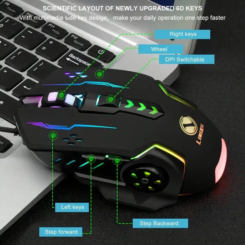 V7 Mechanical Gaming Mouse with LED Lights - Wired, USB Connectivity for PC & Laptop