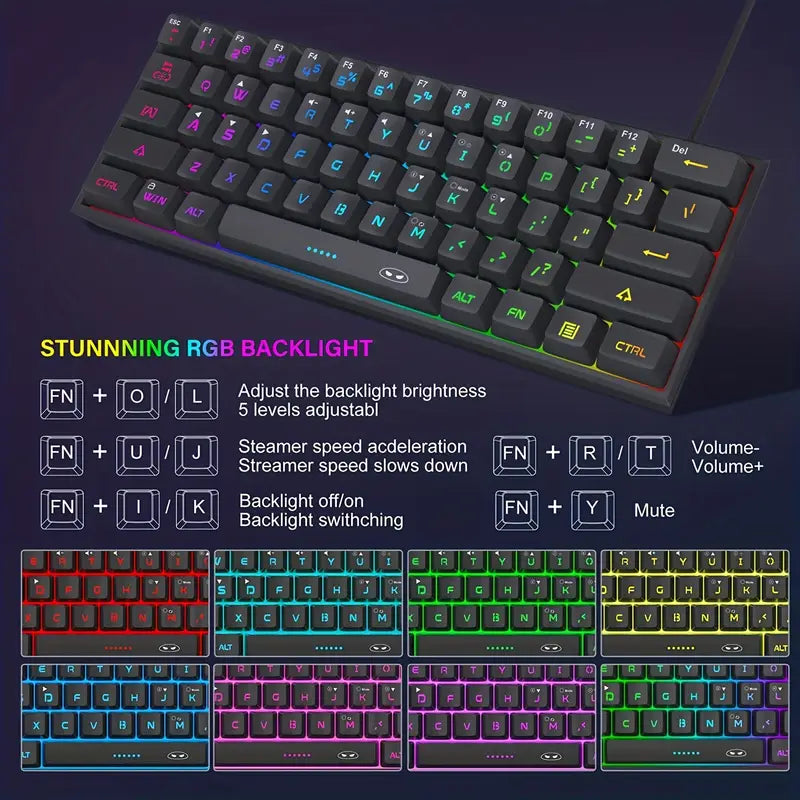 MageGee TS91 Mini 60% Gaming/Office Keyboard, Keycap Type Wired RGB Backlit Compact Computer Keyboard