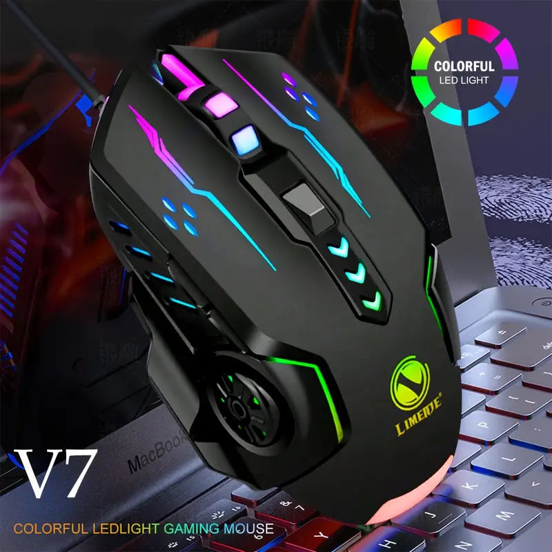 V7 Mechanical Gaming Mouse with LED Lights - Wired, USB Connectivity for PC & Laptop